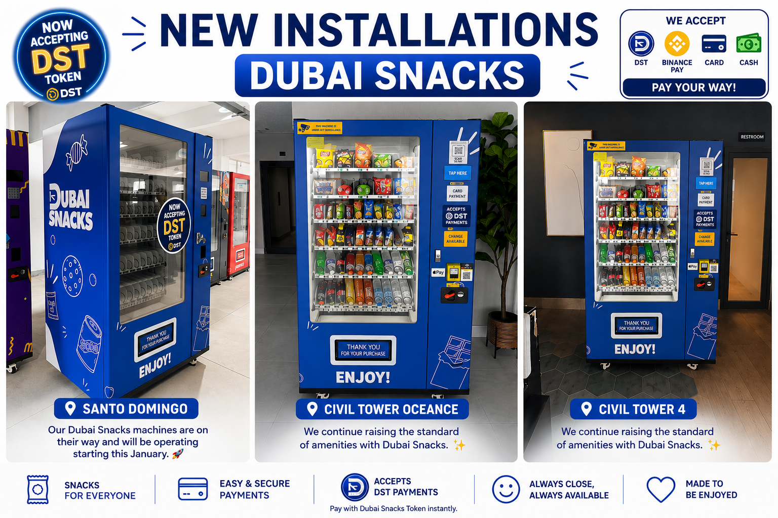 Dubai Snacks vending machine installations — Santo Domingo, Civil Tower Oceance, Civil Tower 4